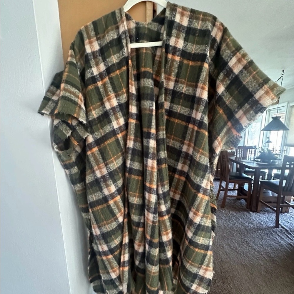 Plaid Open Front Poncho